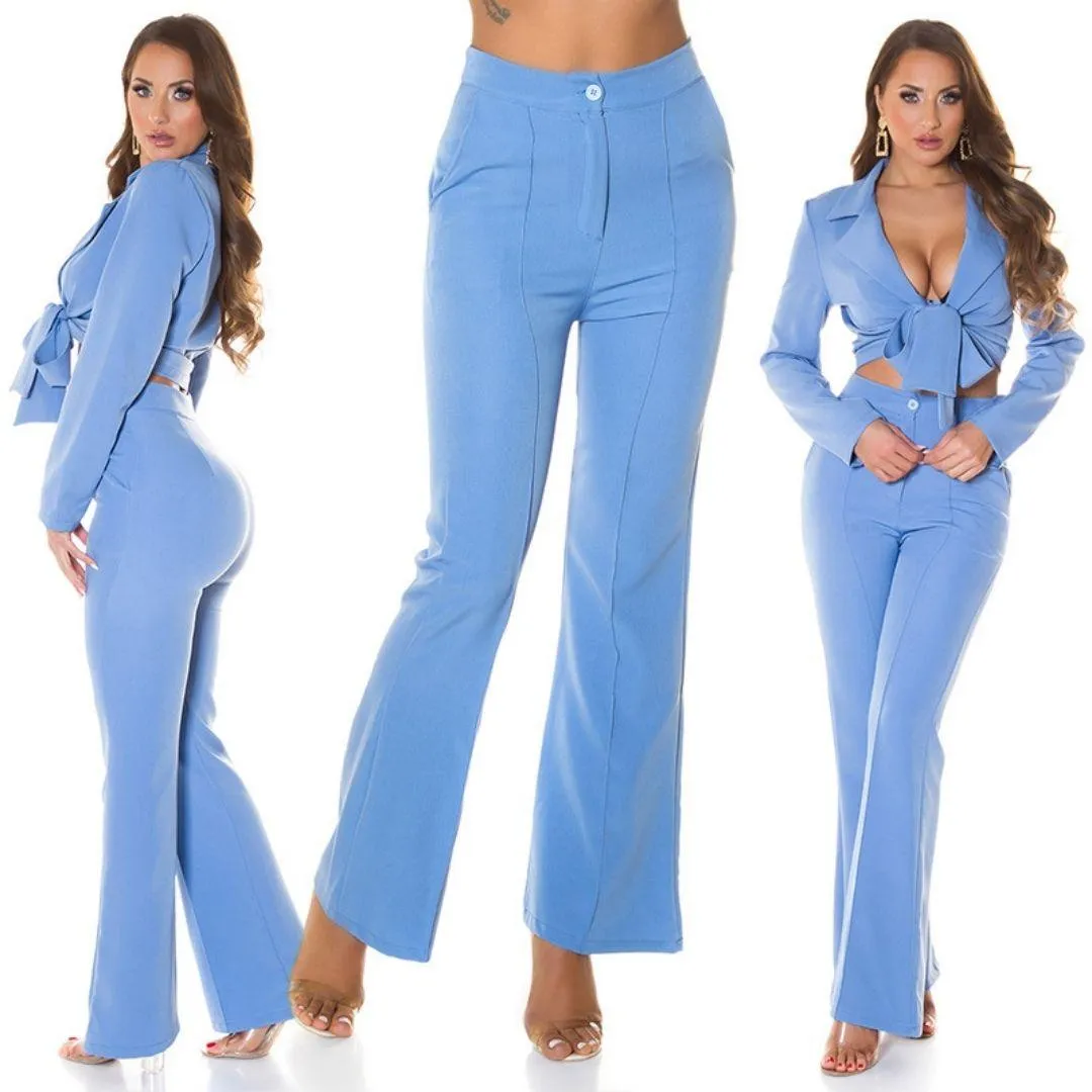 Pantalones acampandos de Talle alto Azul
