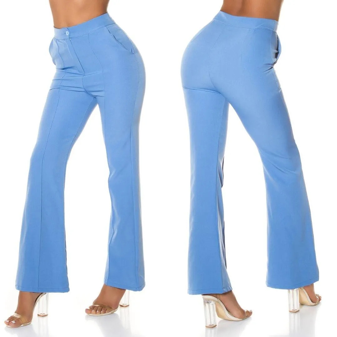 Pantalones acampandos de Talle alto Azul