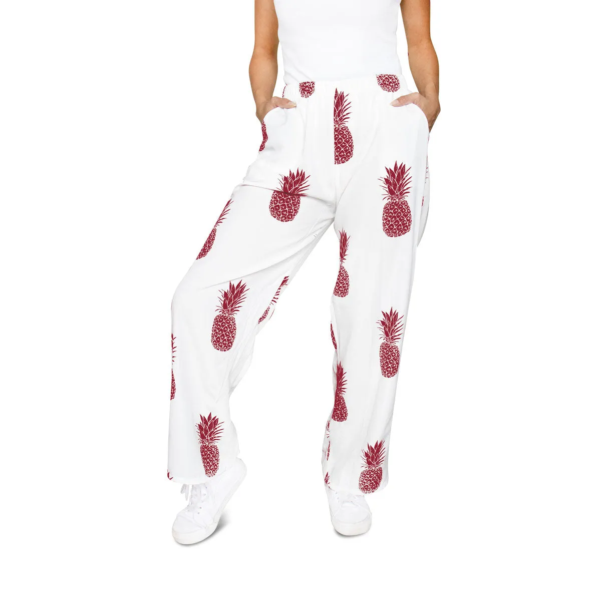 Pantalón Casual para Dama color Blanco con Estampado de Pias