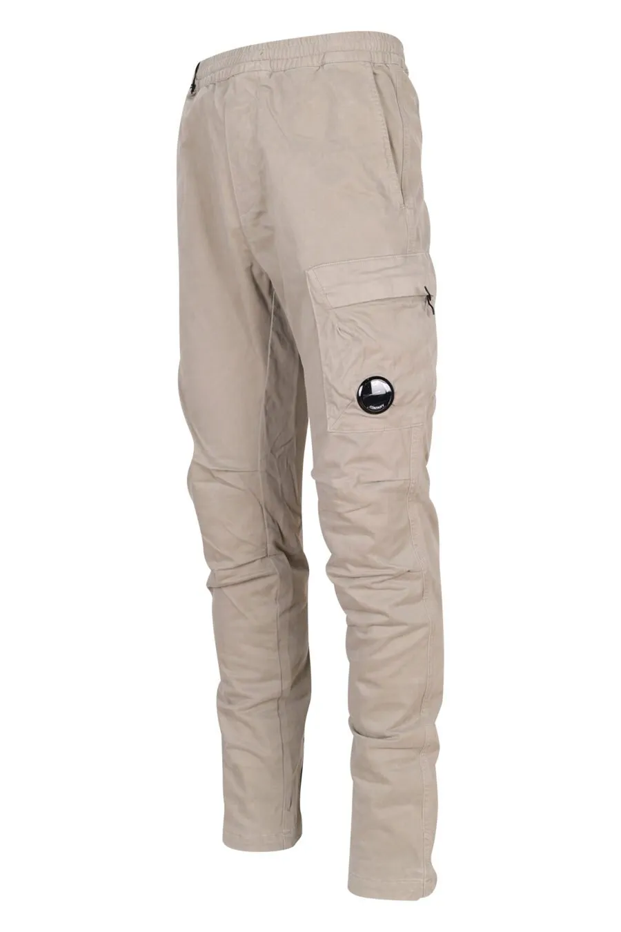 Pantalón de color caqui cargo de satén elástico con un bolsillo y lente