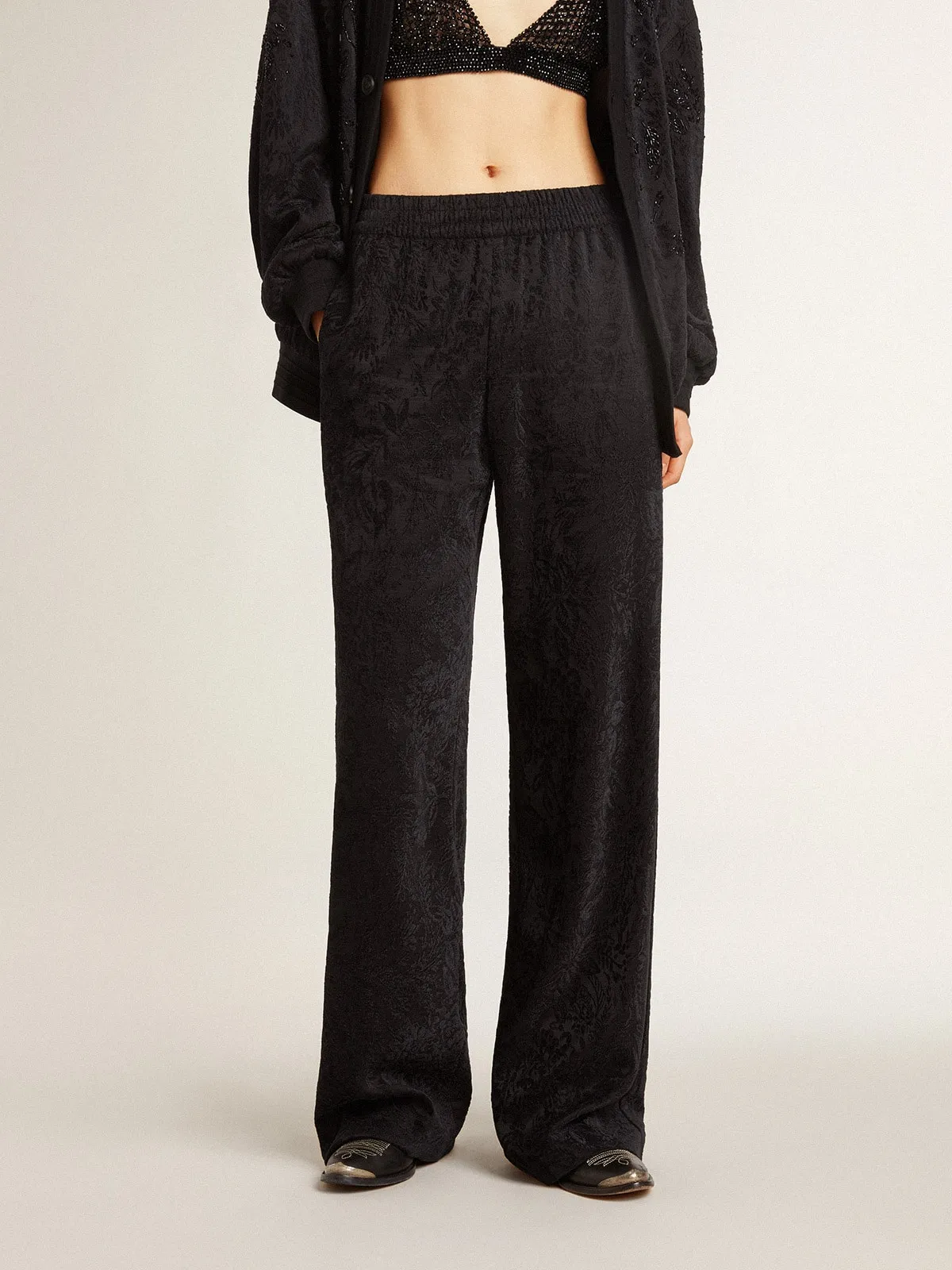 Pantalón jogger negro con estampado tono sobre tono Toile de Jouy 