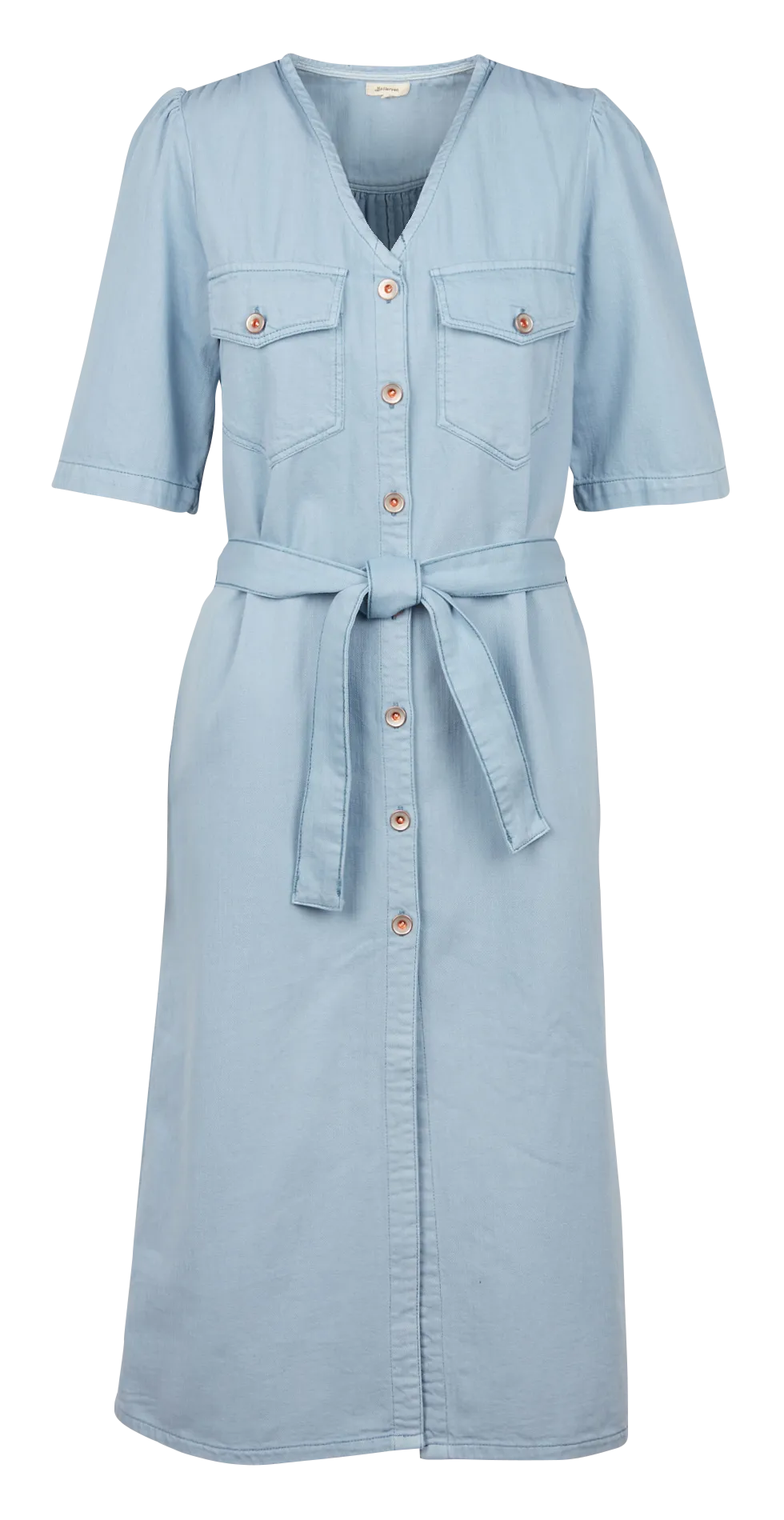 PENN  VESTIDO LARGO VAQUERO CON CUELLO DE PICO EN GRIS