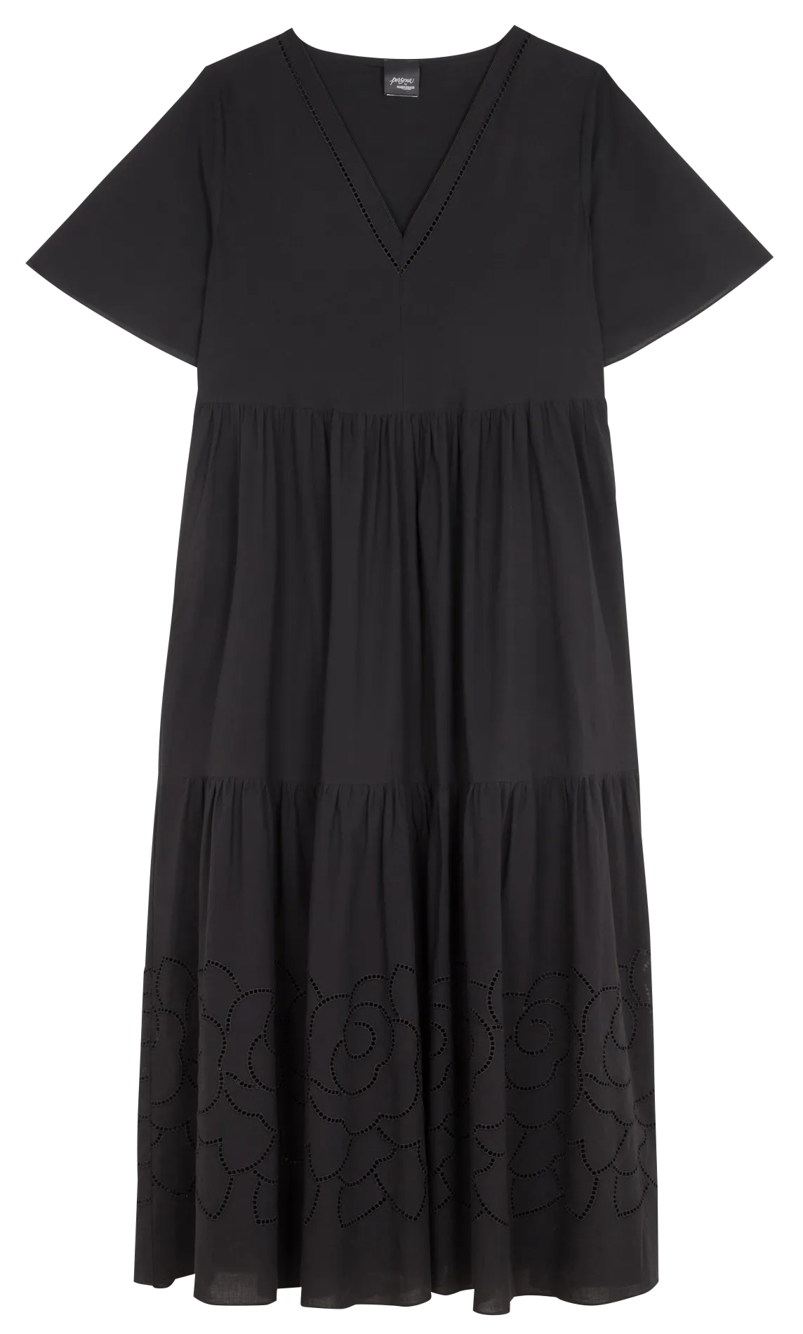 PERSONA BY MARINA RINALDI ARES  VESTIDO LARGO CON BORDADO DE ALGODóN EN NEGRO