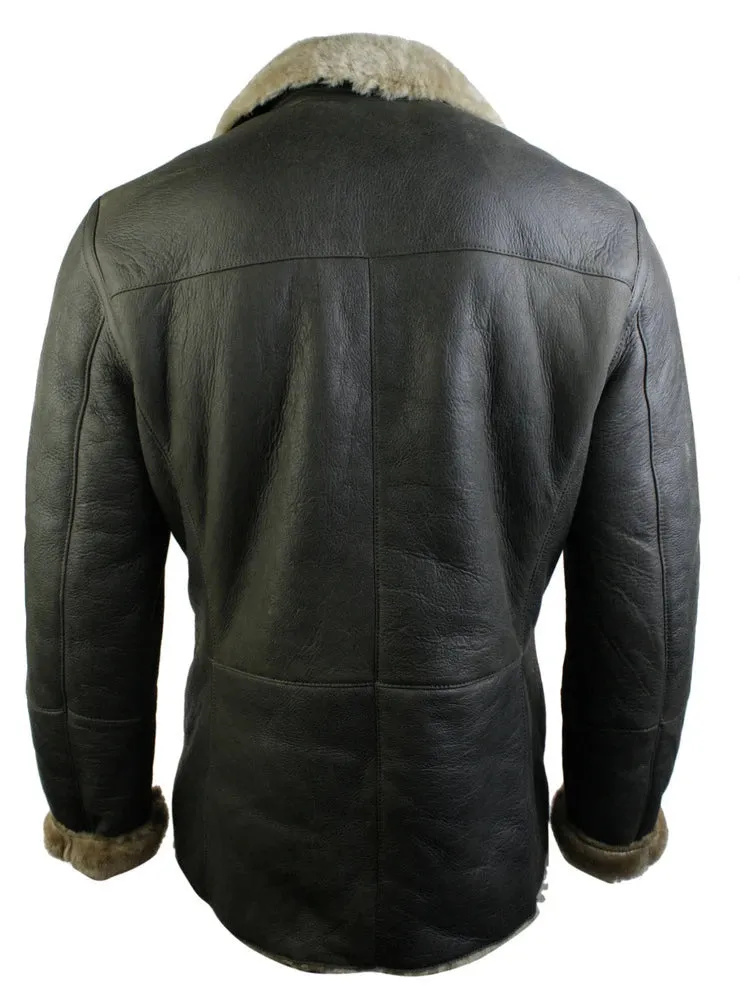 Piel de oveja alemana de oveja alemana para hombres chaqueta de doble pecho caqui negro