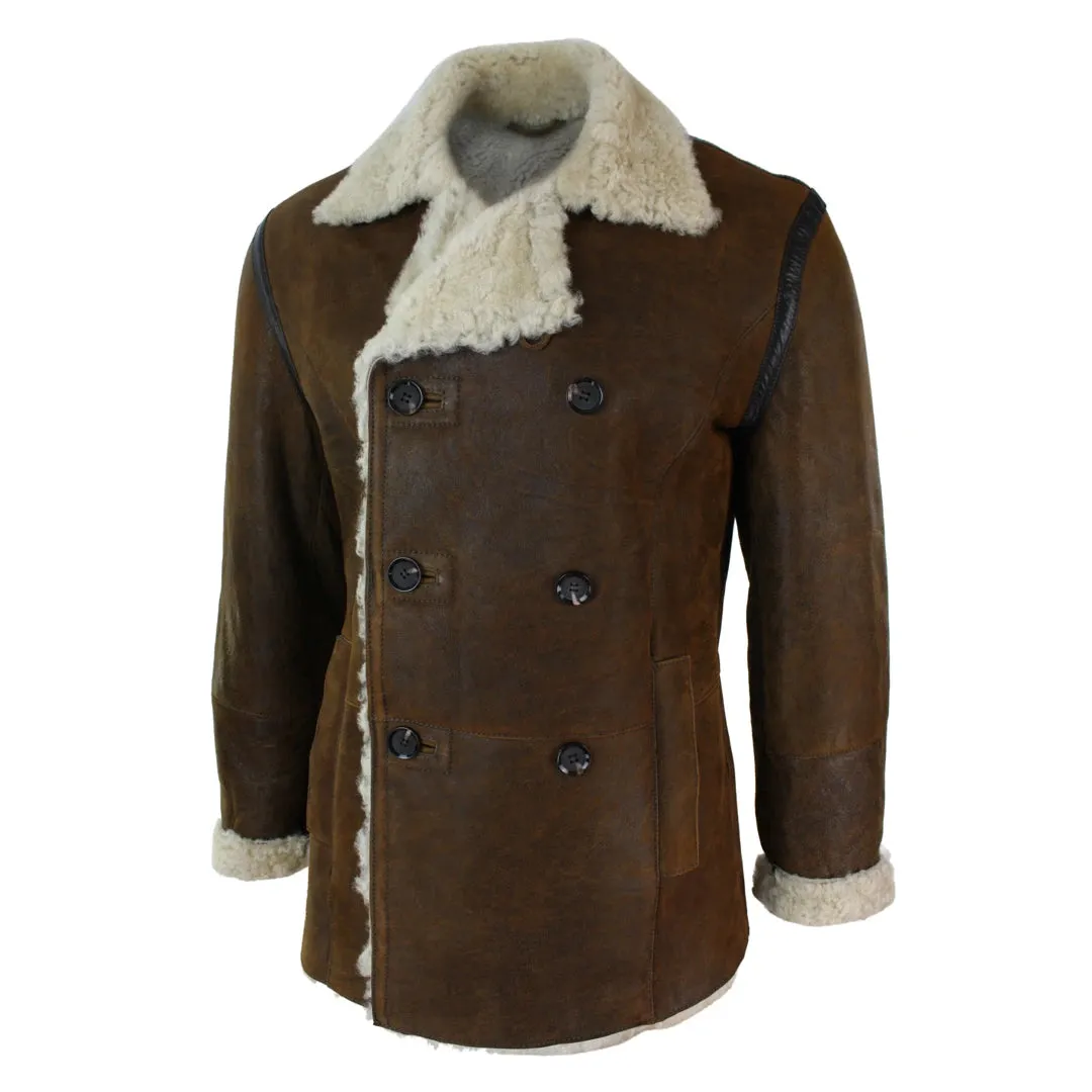 Piel de oveja alemana de oveja alemana para hombres chaqueta de doble pecho caqui negro