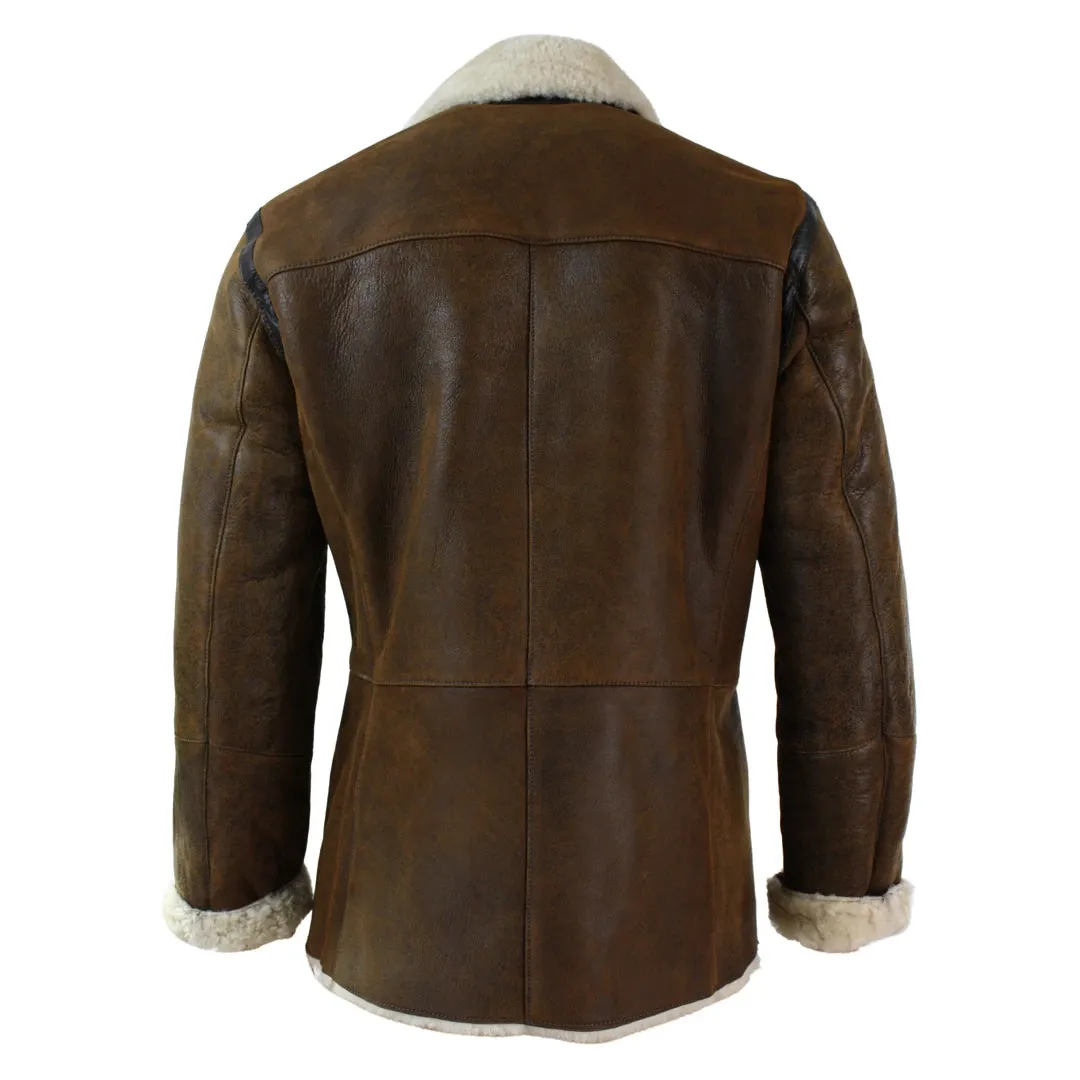 Piel de oveja alemana de oveja alemana para hombres chaqueta de doble pecho caqui negro