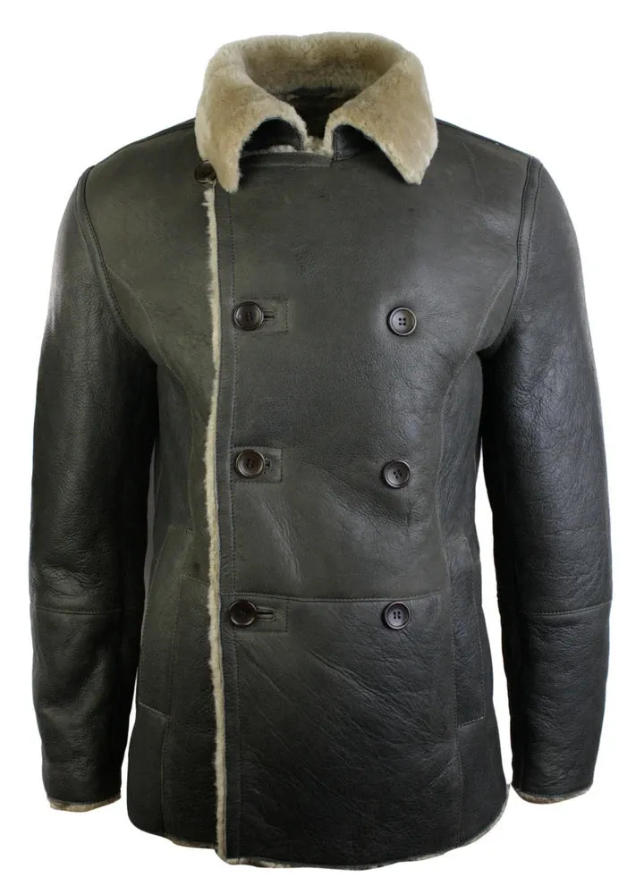Piel de oveja alemana de oveja alemana para hombres chaqueta de doble pecho caqui negro