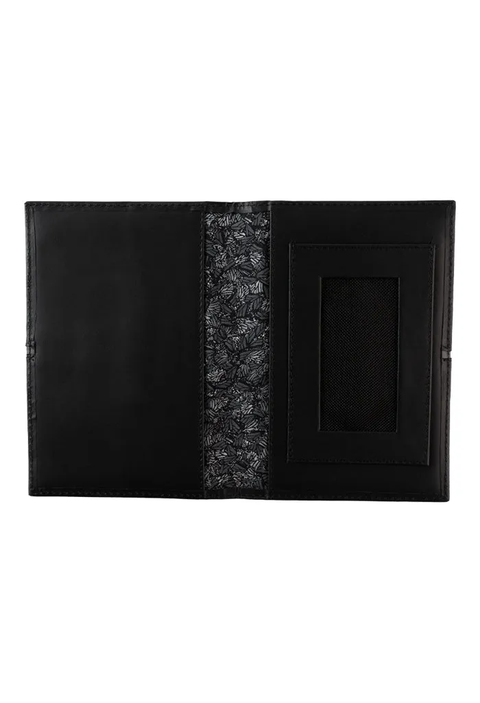 Porta Pasaporte Kukxaan Negro Ribete Gris Mariposa Monarca Negro