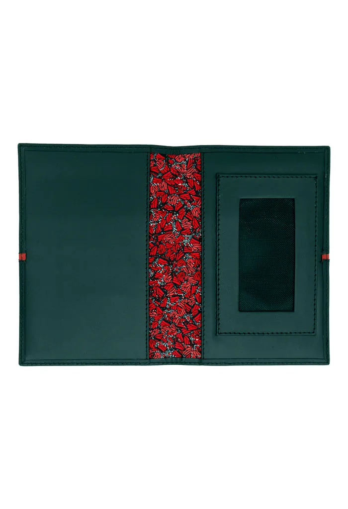 Porta Pasaporte Kukxaan Negro Ribete Rojo Mariposa Monarca Rojo