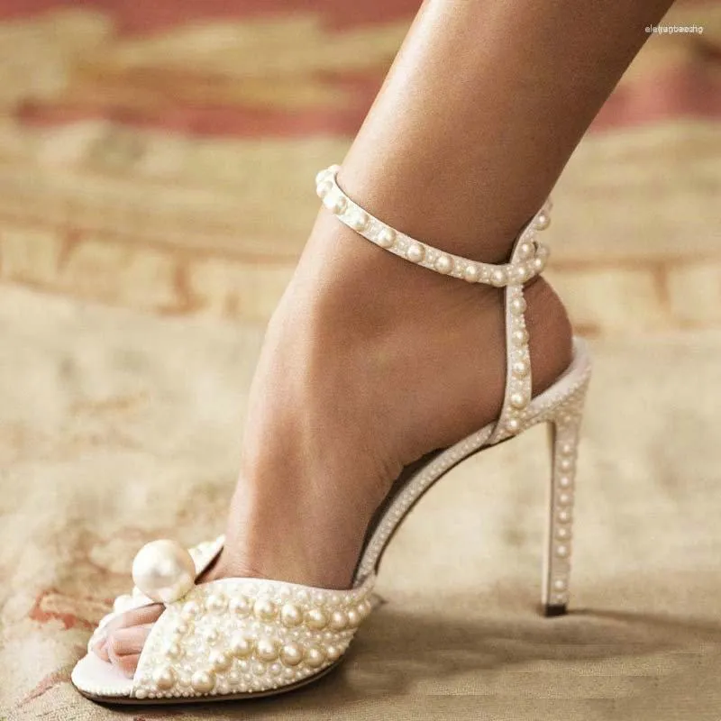 SANDALIAS 2024 TACONES DE PERLAS HECHAS A MANO PEEPTOE FAIRY DRESS VESTIDO DE NOVIA BRIDAL STILETTO STILETTO