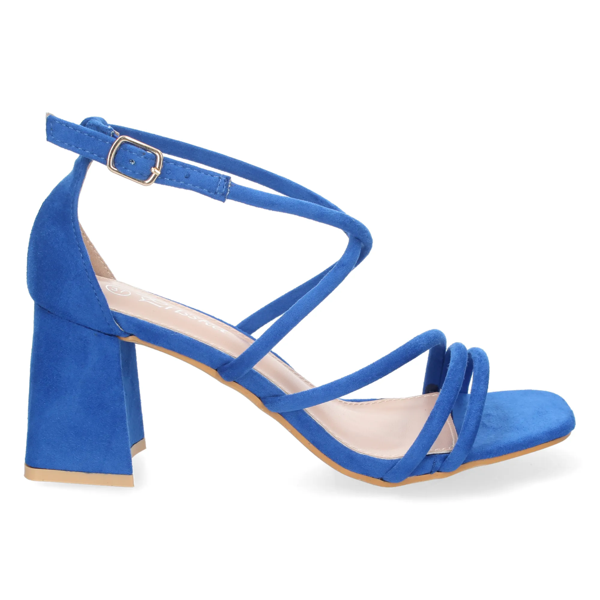 Sandalias de tacón bajo para fiesta tiras cruzadas mujer azul JL730