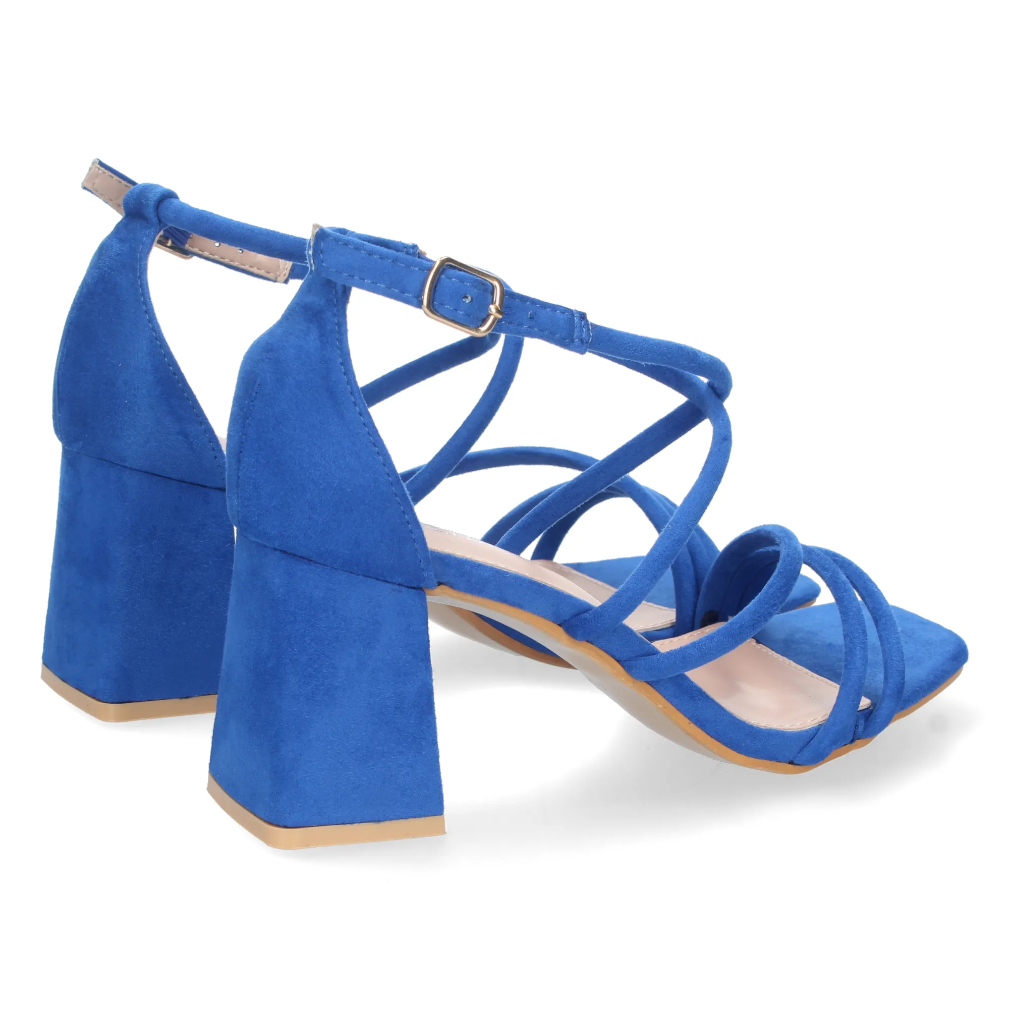 Sandalias de tacón bajo para fiesta tiras cruzadas mujer azul JL730