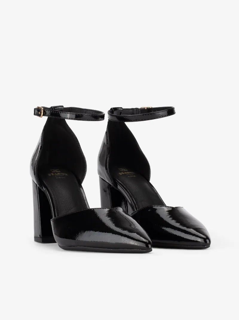 SAPATO PUMP DE TACÃO ABERTO LATERAL COM DECOTE EM V EM FORMA PONTIAGUDA