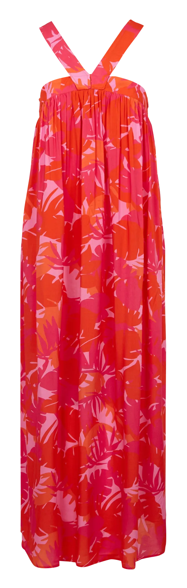 SEE U SOON Vestido largo estampado con cuello cuadrado en rojo