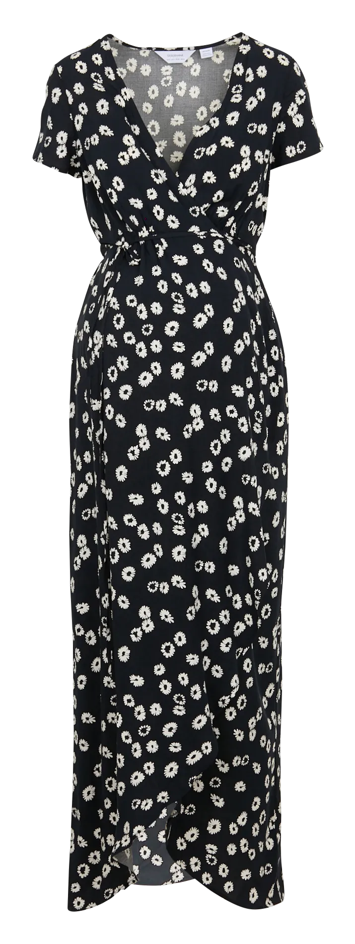SERAPHINE DAISY  VESTIDO PREMAMá RECTO ESTAMPADO CON CUELLO CRUZADO EN NEGRO