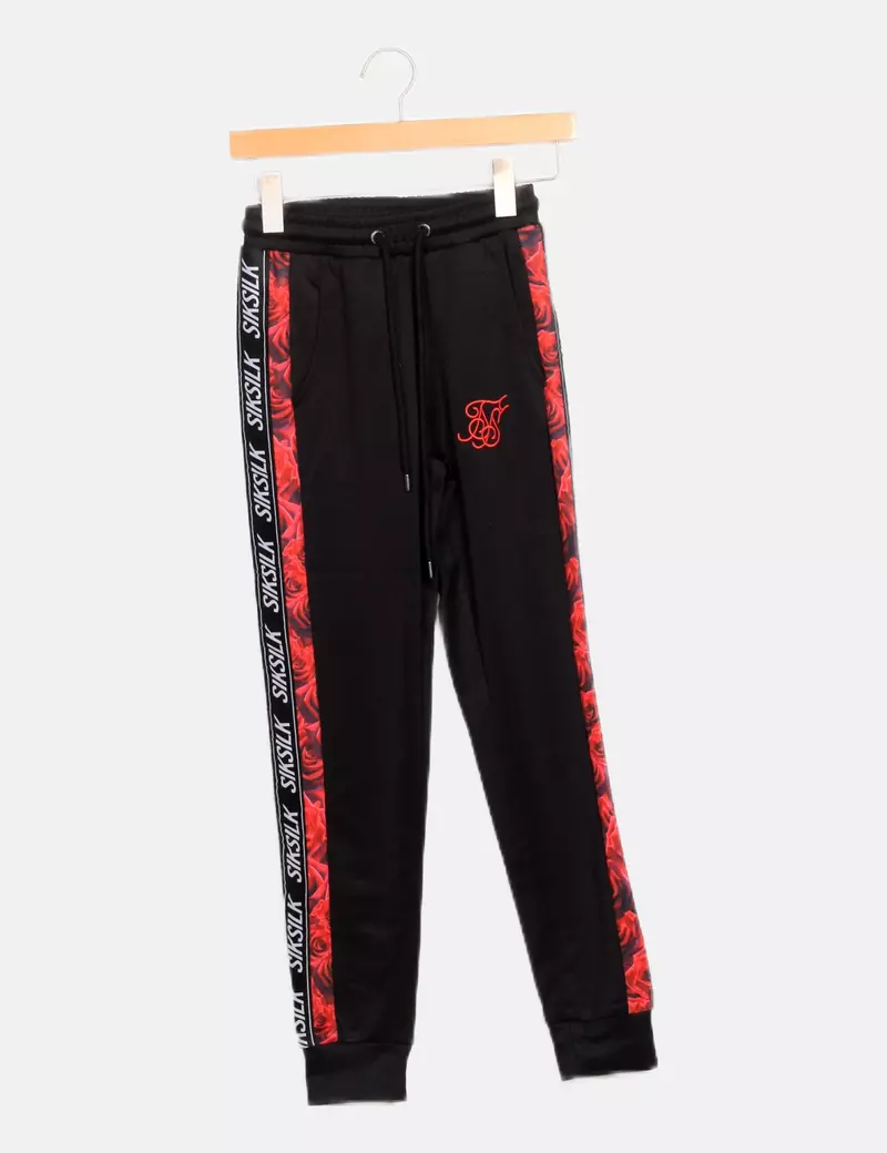 Siksilk Jogger negro banda lateral