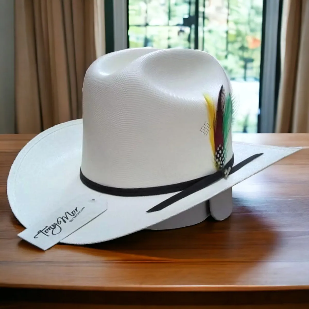 Sombrero Morcon 1,000X Horma Sinaloa con Plumas y Liston Negro