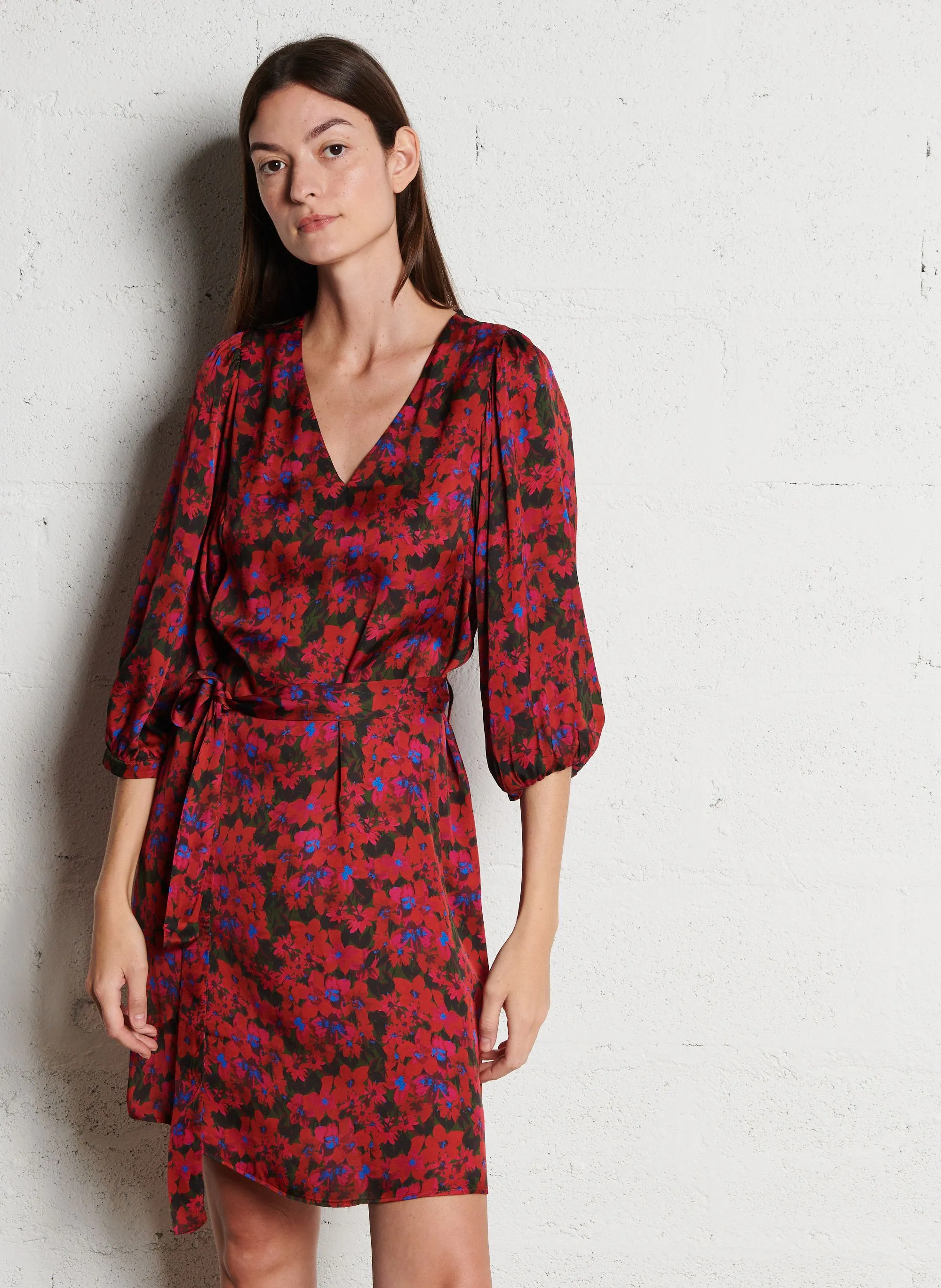 SUD EXPRESS RAMILIA  VESTIDO CORTO ESTAMPADO CON MANGA ABOMBADA EN ROJO