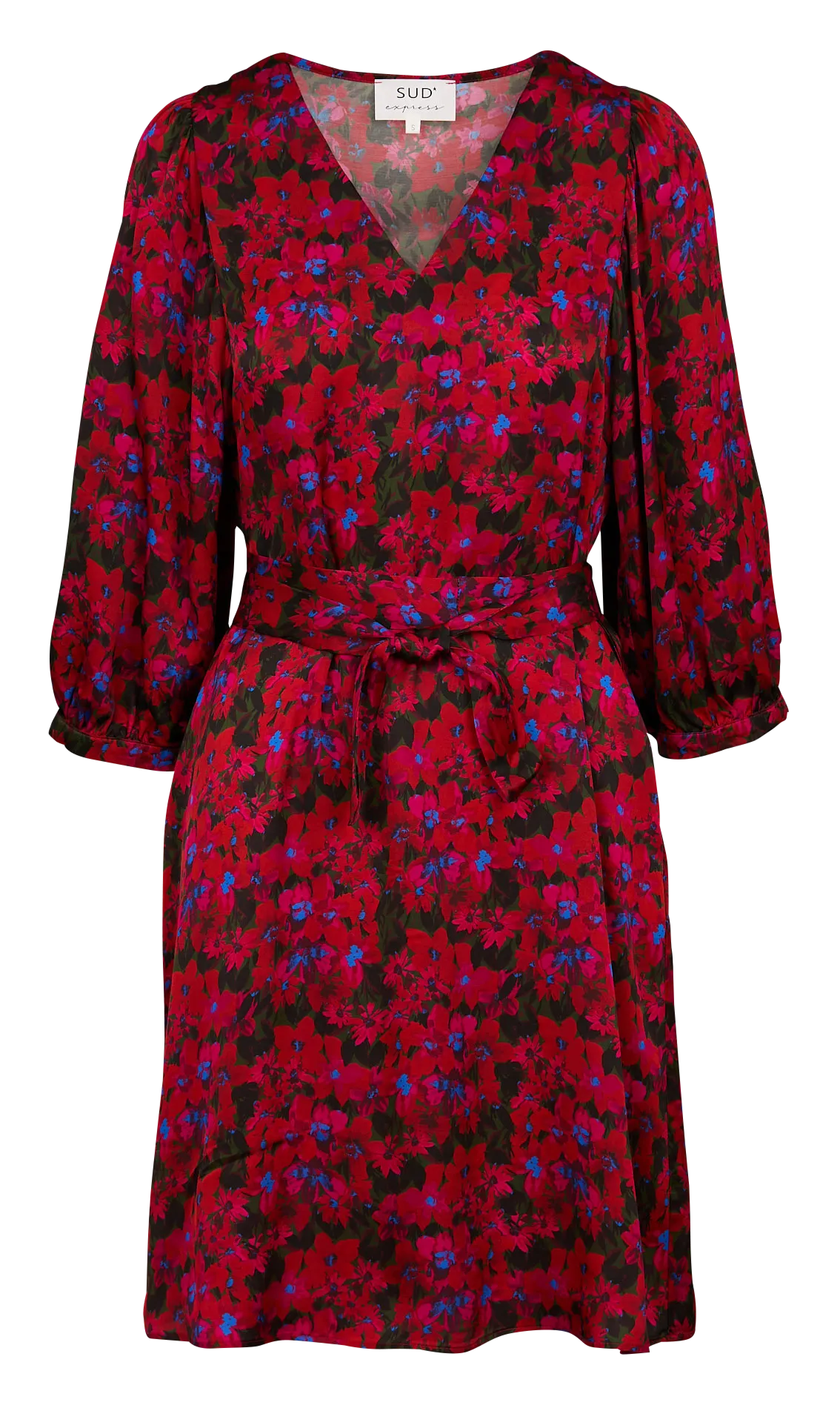 SUD EXPRESS RAMILIA  VESTIDO CORTO ESTAMPADO CON MANGA ABOMBADA EN ROJO