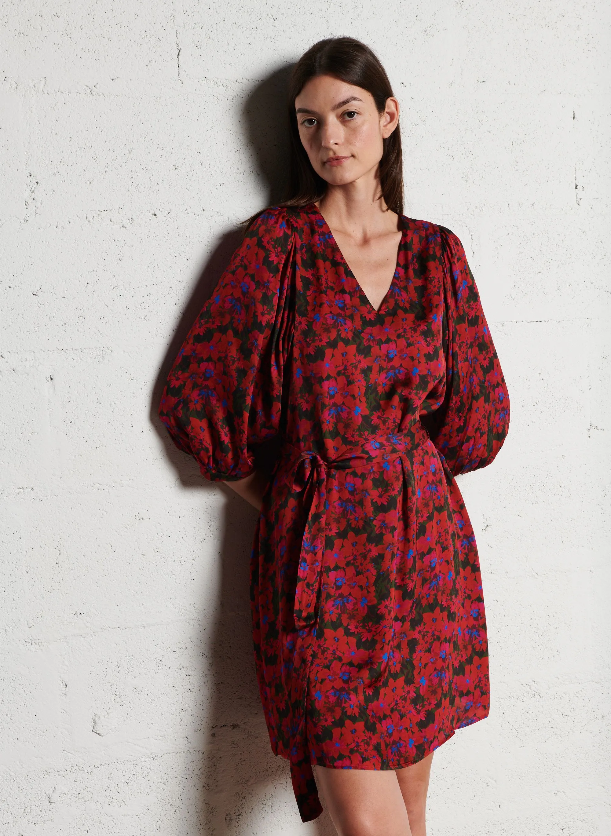 SUD EXPRESS RAMILIA  VESTIDO CORTO ESTAMPADO CON MANGA ABOMBADA EN ROJO