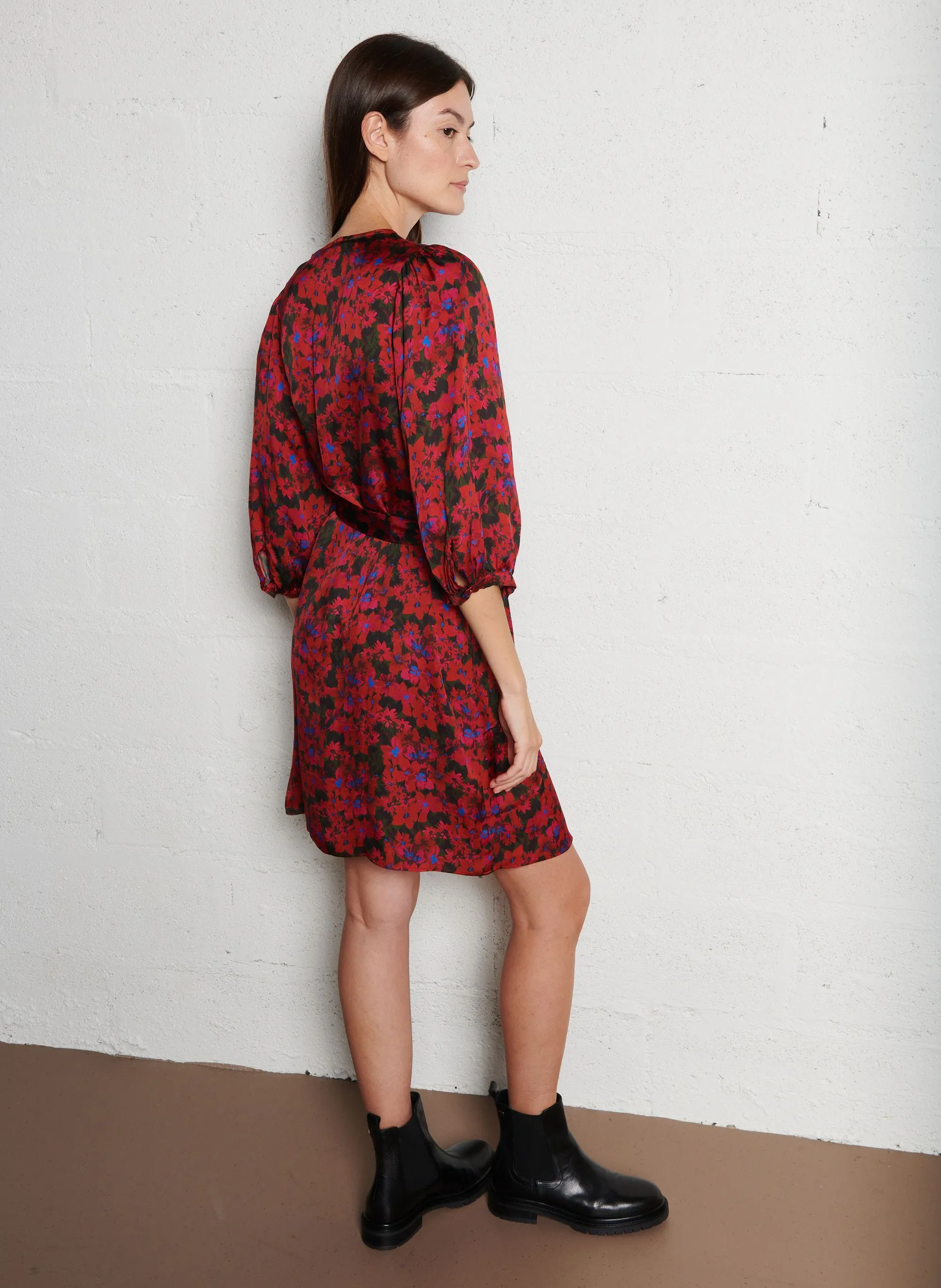 SUD EXPRESS RAMILIA  VESTIDO CORTO ESTAMPADO CON MANGA ABOMBADA EN ROJO