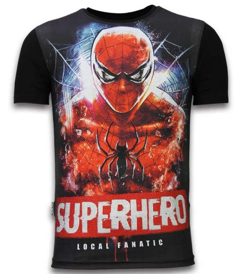 SUPERHERO  DIGITAL RHINESTONE CAMISETAS PERSONALIZADAS  NEGRO