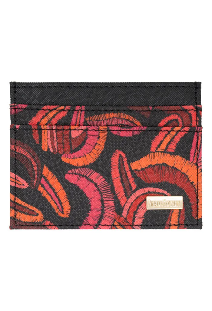 Tarjetero Kuxtal Saffiano Quetzalcóatl Negro/Rojo