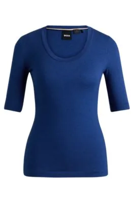 Top de cuello redondo en lana y algodón