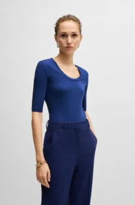 Top de cuello redondo en lana y algodón