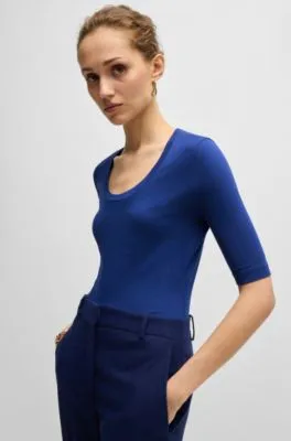Top de cuello redondo en lana y algodón