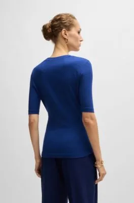 Top de cuello redondo en lana y algodón