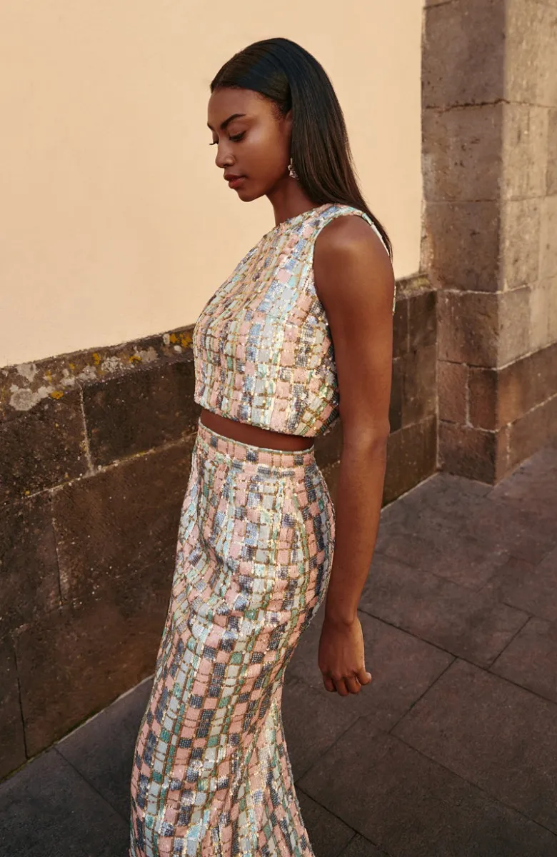 Top lentejuelas tonos pastel espalda cruzada El Pozo