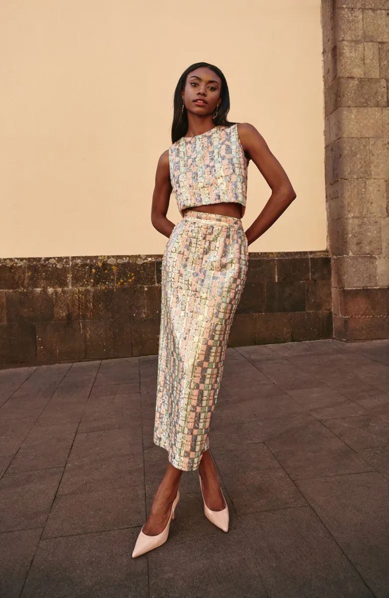 Top lentejuelas tonos pastel espalda cruzada El Pozo