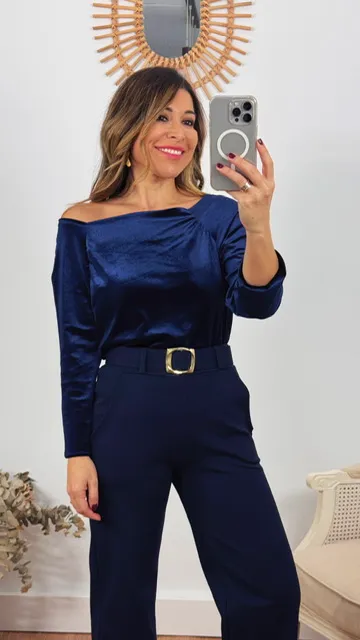Top terciopelo barco azul