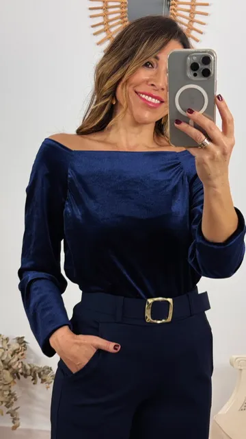 Top terciopelo barco azul