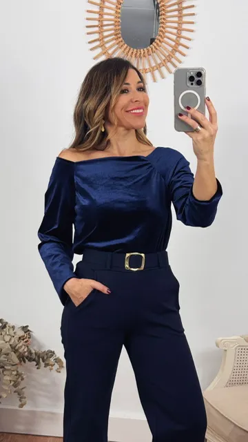 Top terciopelo barco azul