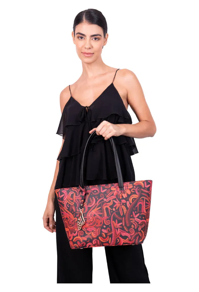 Tote K'iin Saffiano Quetzalcóatl Negro Rojo