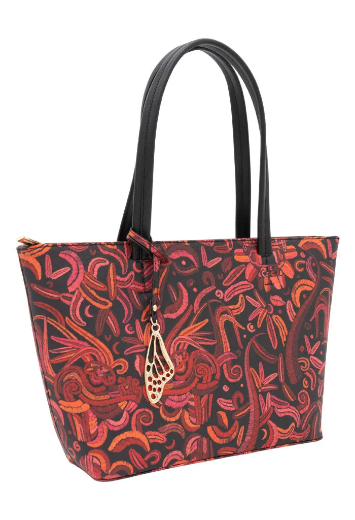 Tote K'iin Saffiano Quetzalcóatl Negro Rojo