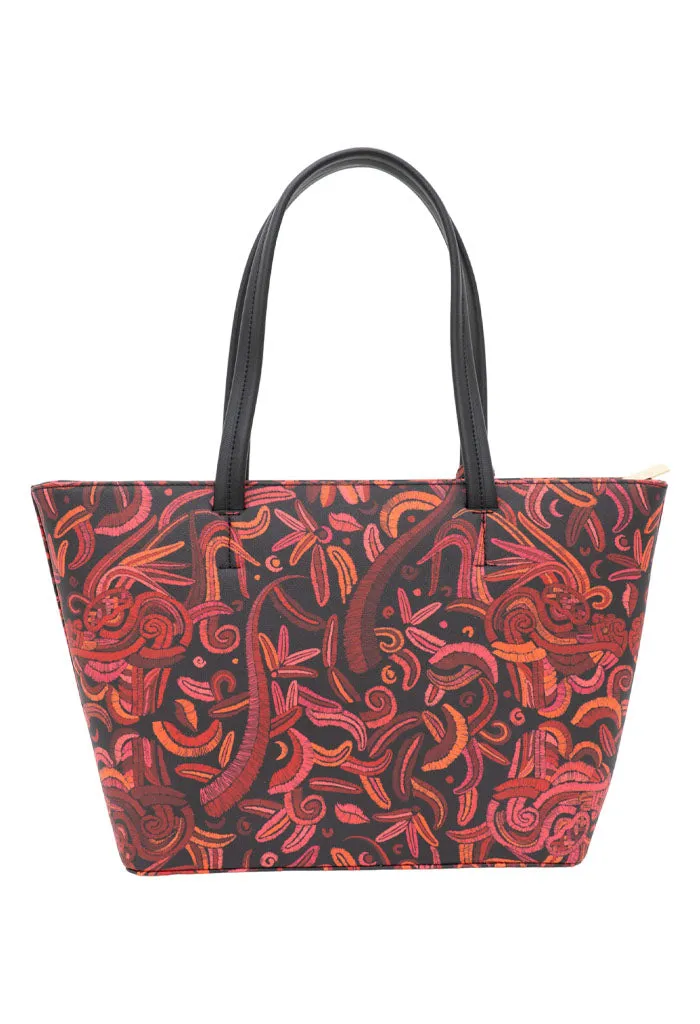 Tote K'iin Saffiano Quetzalcóatl Negro Rojo