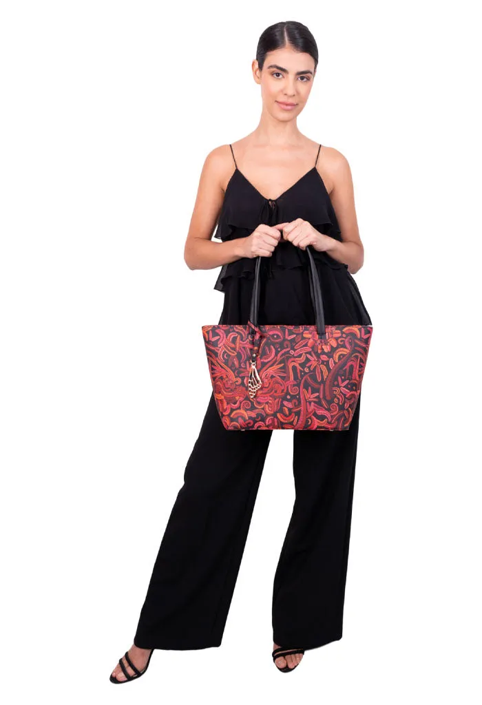 Tote K'iin Saffiano Quetzalcóatl Negro Rojo