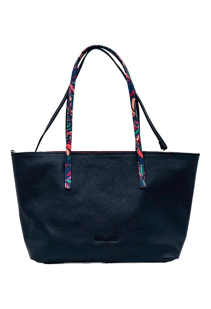 Tote Ocpan Negro Vuelo de Mariposa Verde/Rosa