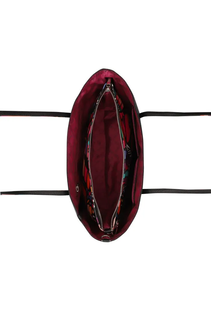 Tote Ocpan Negro Vuelo de Mariposa Verde/Rosa