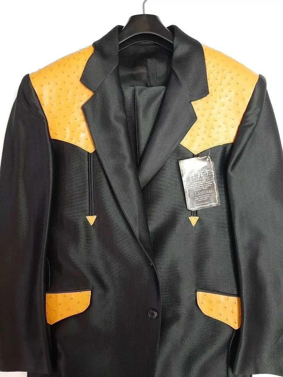 TRAJE VAQUERO ESTILO CHALINO COMPLETO CON AVESTRUZ ORIGINAL NEGROMANTEQUILLA