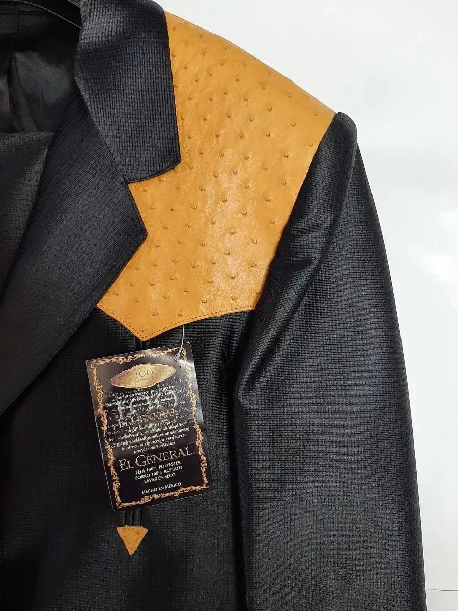 TRAJE VAQUERO ESTILO CHALINO COMPLETO CON AVESTRUZ ORIGINAL NEGROMANTEQUILLA