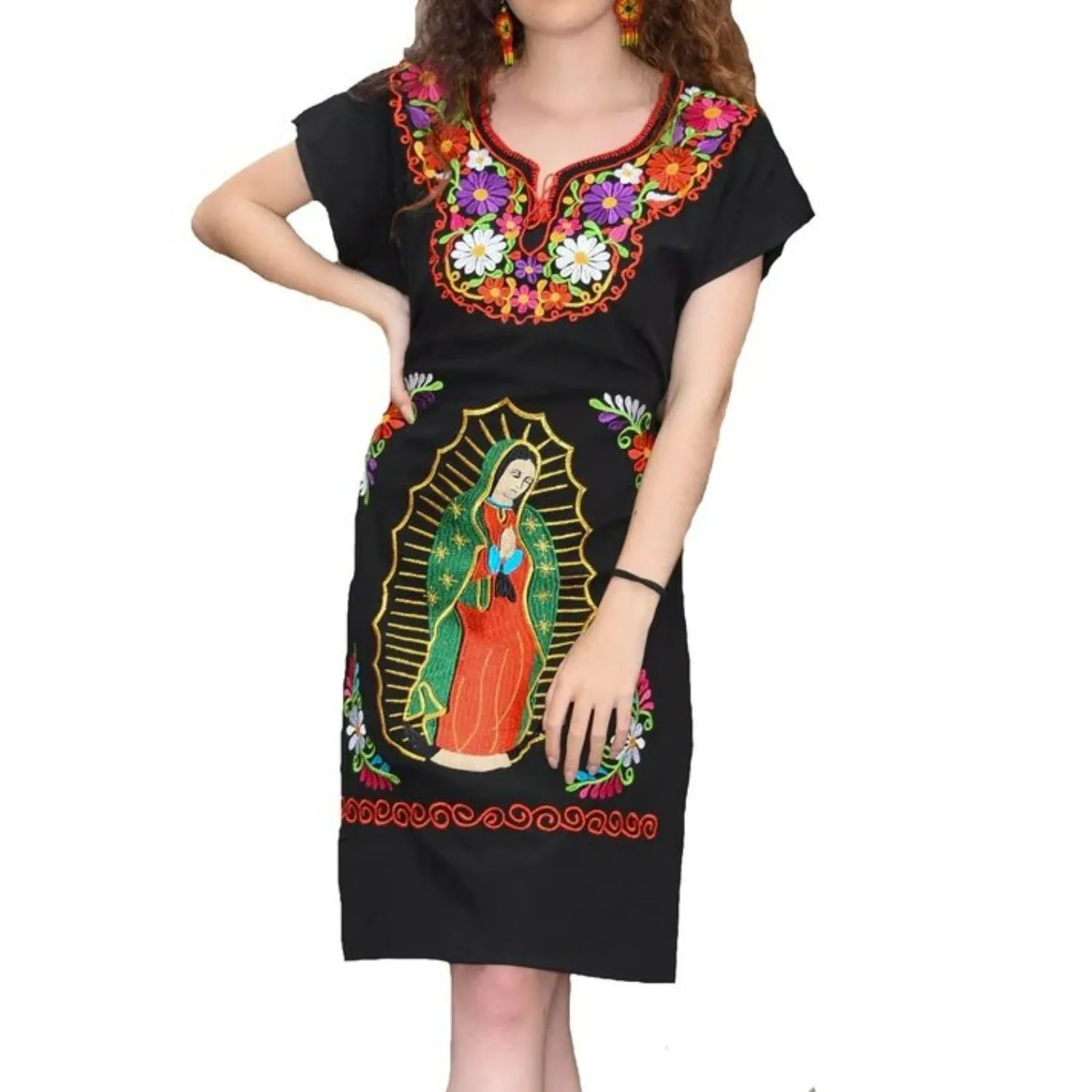VESTIDO ARTESANAL BORDADO DE LA VIRGEN COLOR NEGRO PARA MUJER IMP77330