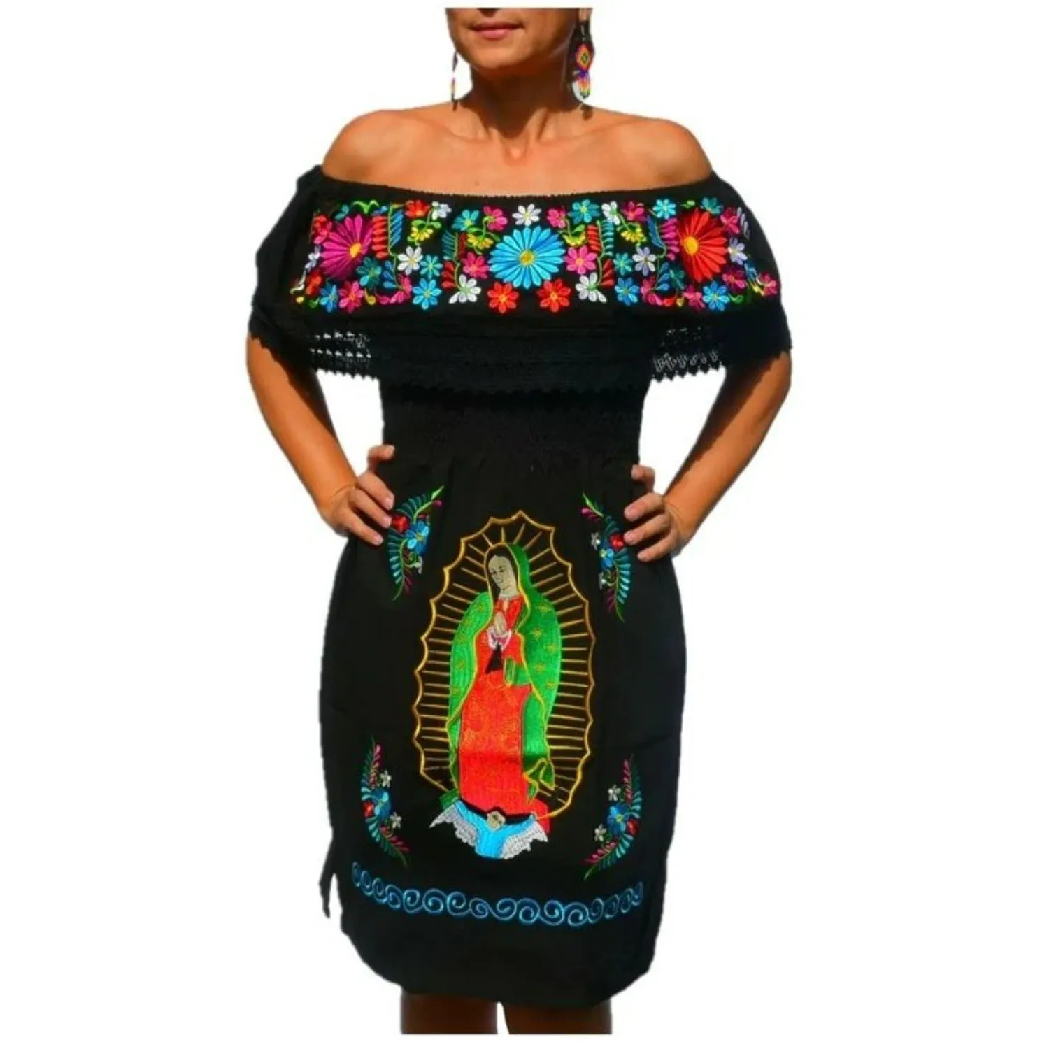 VESTIDO ARTESANAL BORDADO DE LA VIRGEN COLOR NEGRO PARA MUJER IMP77361