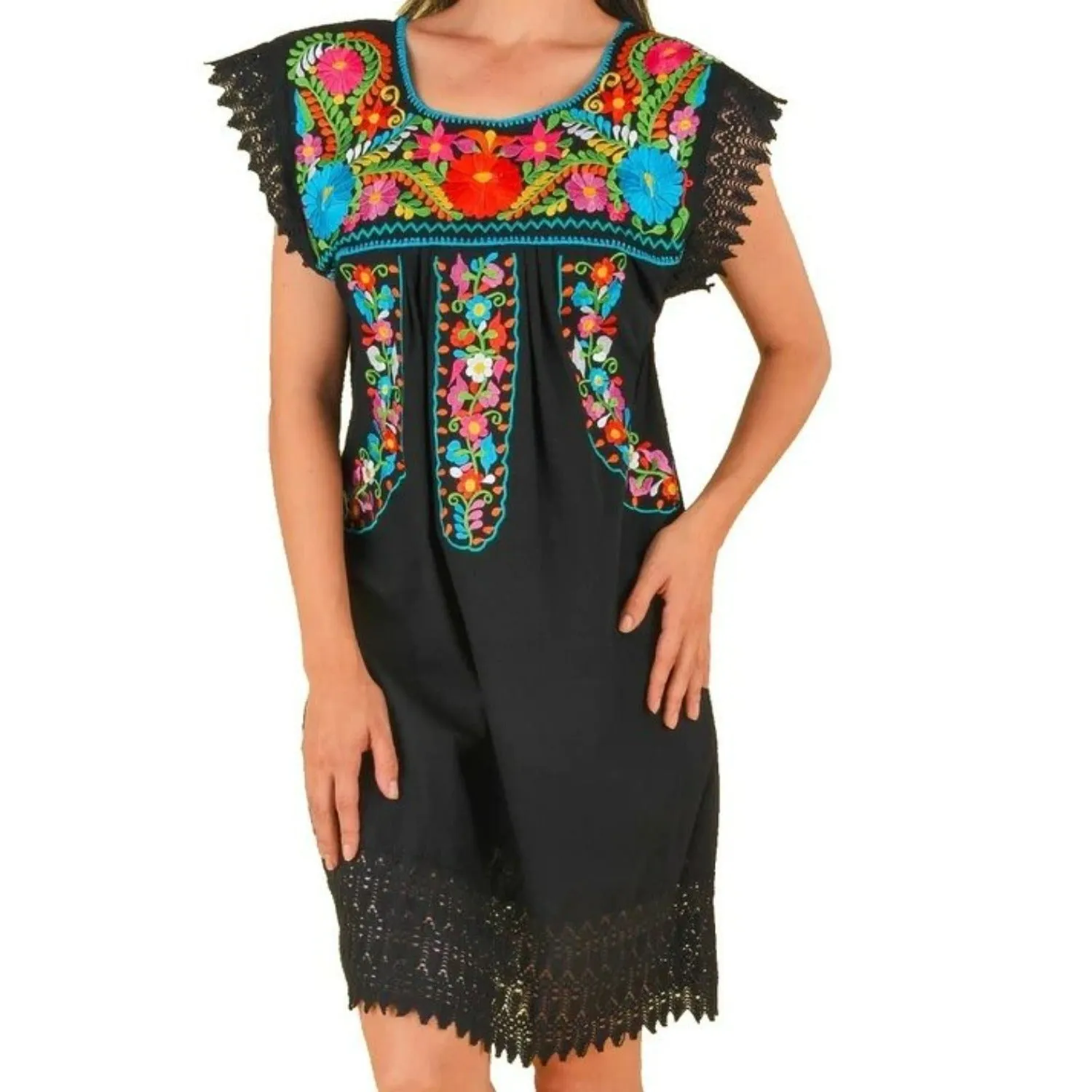 VESTIDO ARTESANAL FINO BORDADO COLOR NEGRO PARA MUJER IMP77137