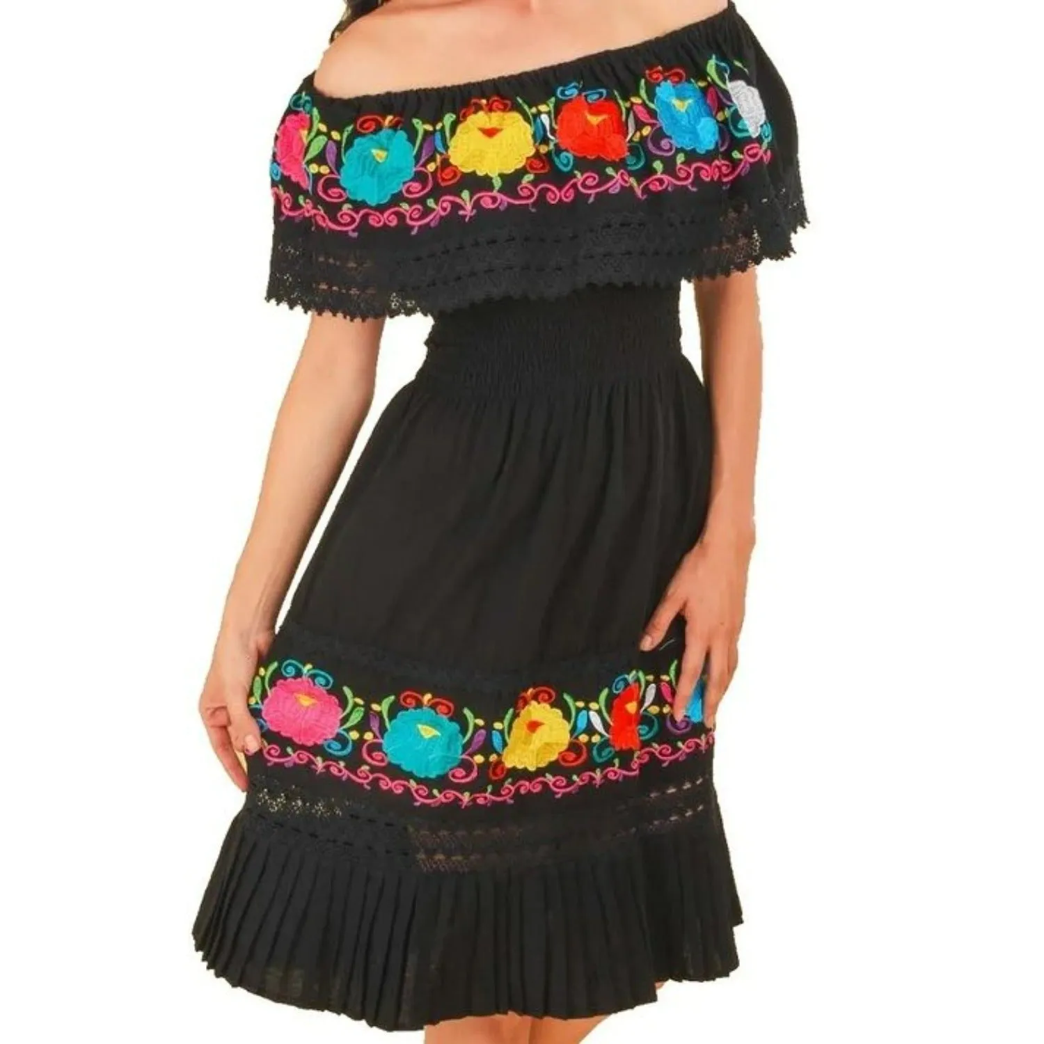 VESTIDO ARTESANAL FINO BORDADO COLOR NEGRO PARA MUJER IMP77354