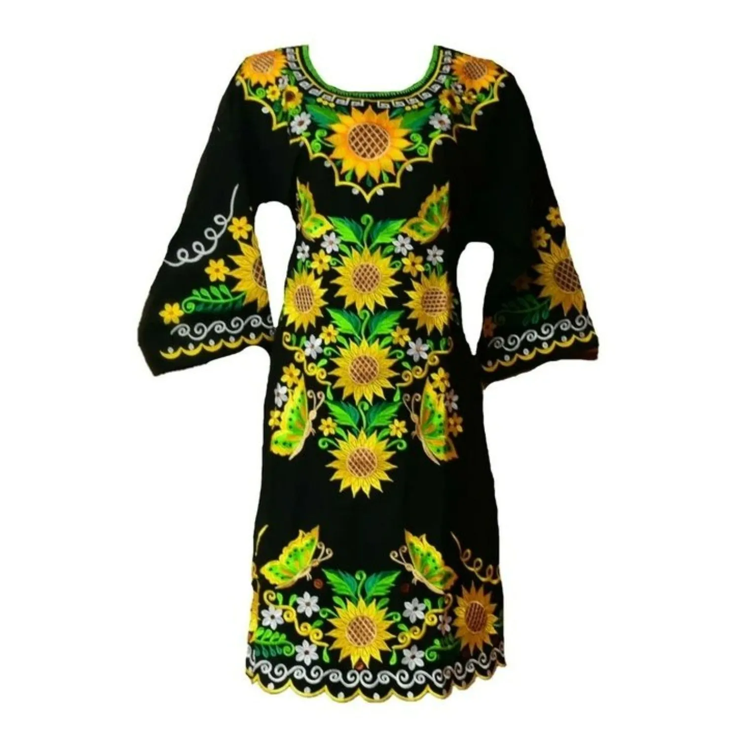VESTIDO ARTESANAL FINO BORDADO COLOR NEGRO PARA MUJER IMP77376