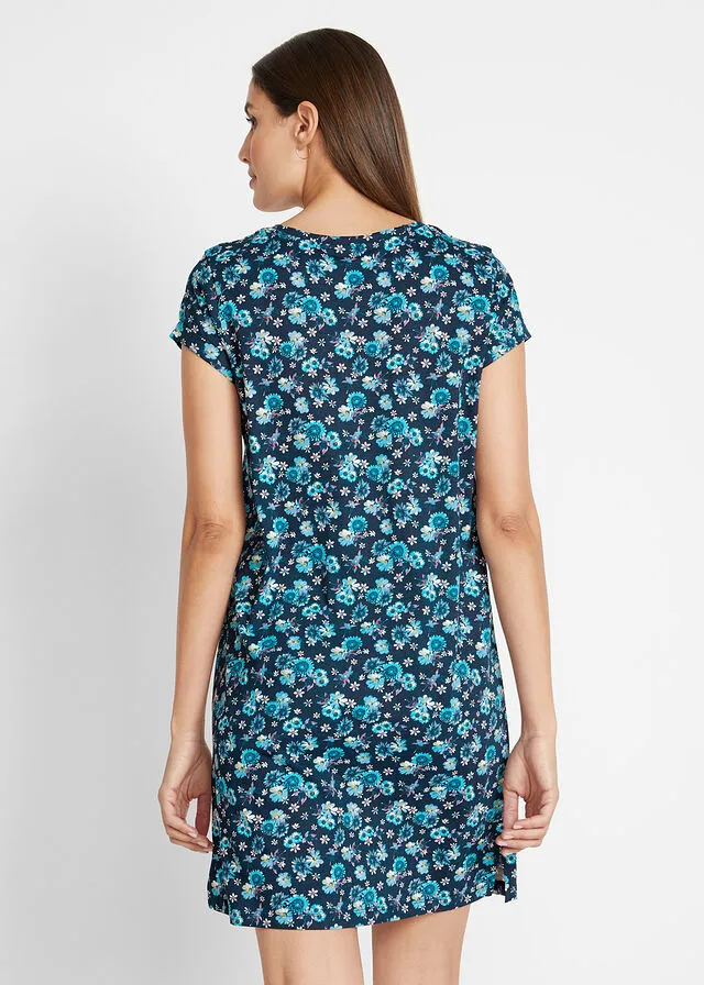 Vestido con aberturas laterales (2 unidades) Azul oscuro de flores + azul caribe monocolor